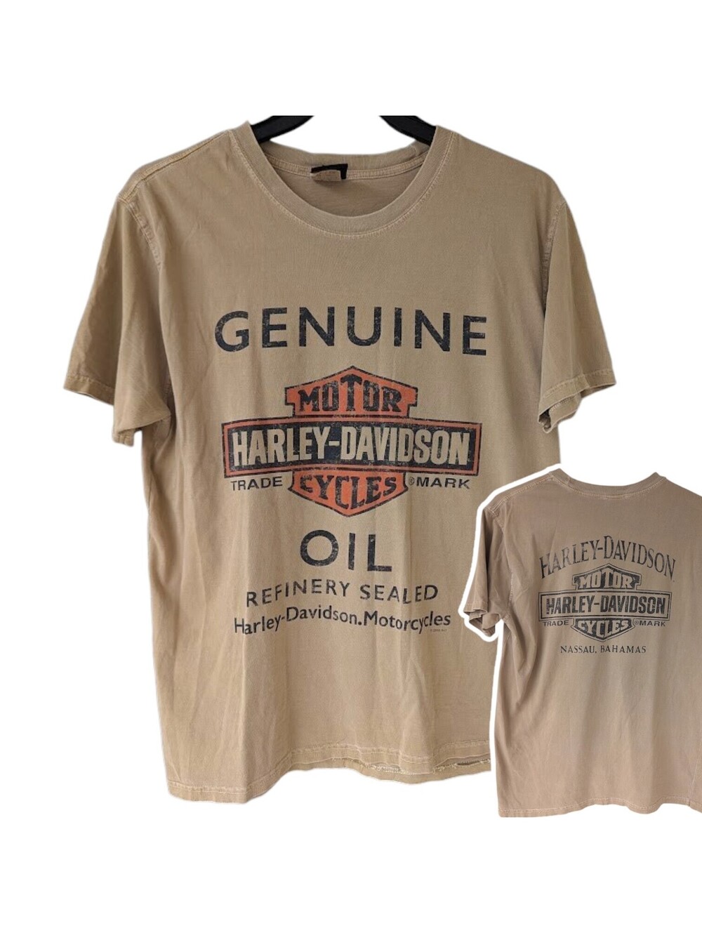 Vintage Harley-Davidson Oil T-Shirt Men Large Beige Tan Nassau Bahamas Tee 22x28